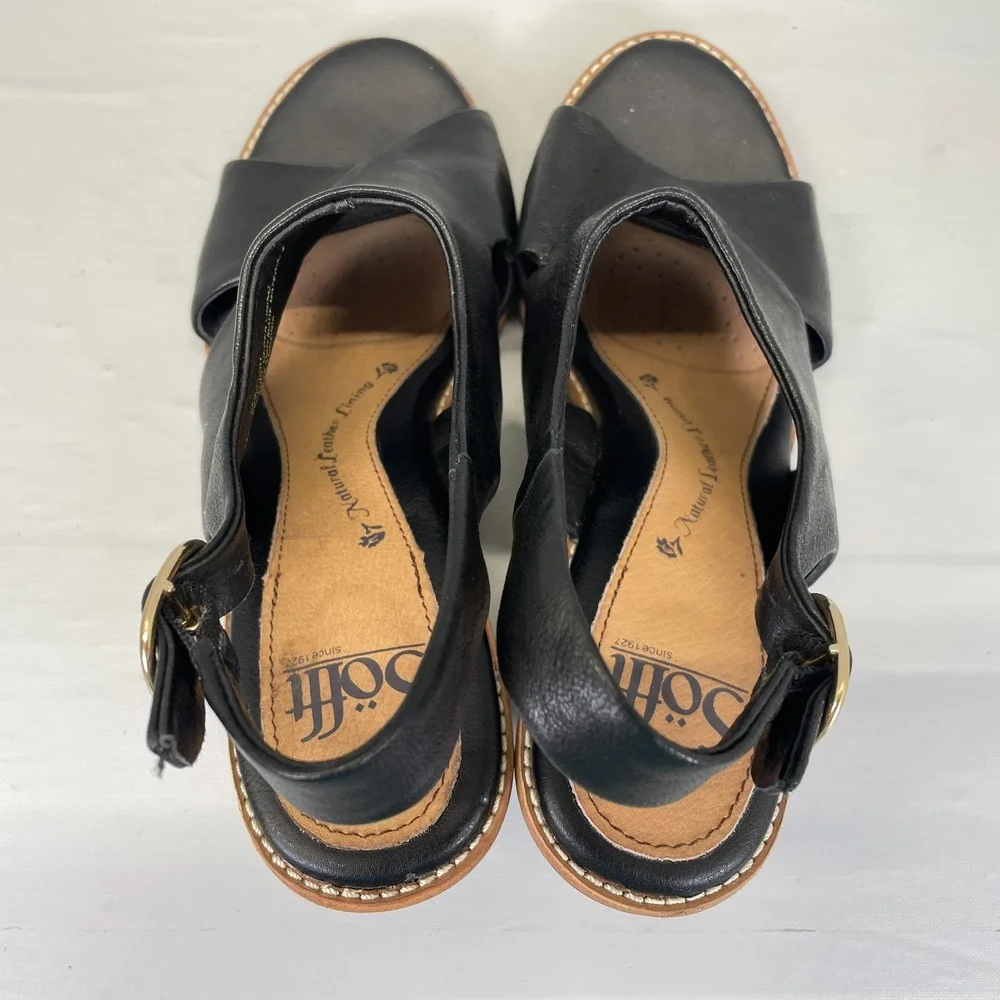 Sofft Mendi Slingback Heeled Sandals Womens Size 7 M Black Leather Buckle Shoes